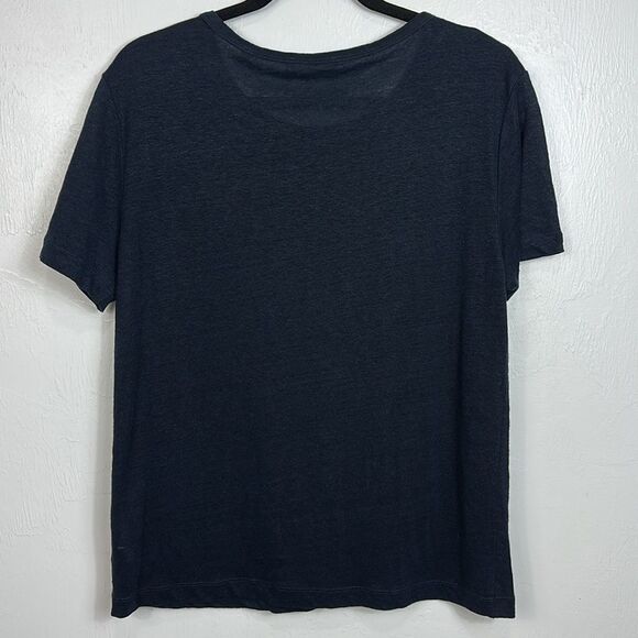 Vince Navy Blue Linen Short Sleeve Crew Neck T-Shirt Size L - Picture 3 of 8
